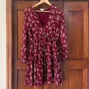 American Eagle AE Women's Maroon Floral Dress Long Sleeve Medium LN